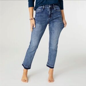 Coco +Carmen EverStretch Straight Ankle Jeans w/ Contrast Bottom - Medium Denim